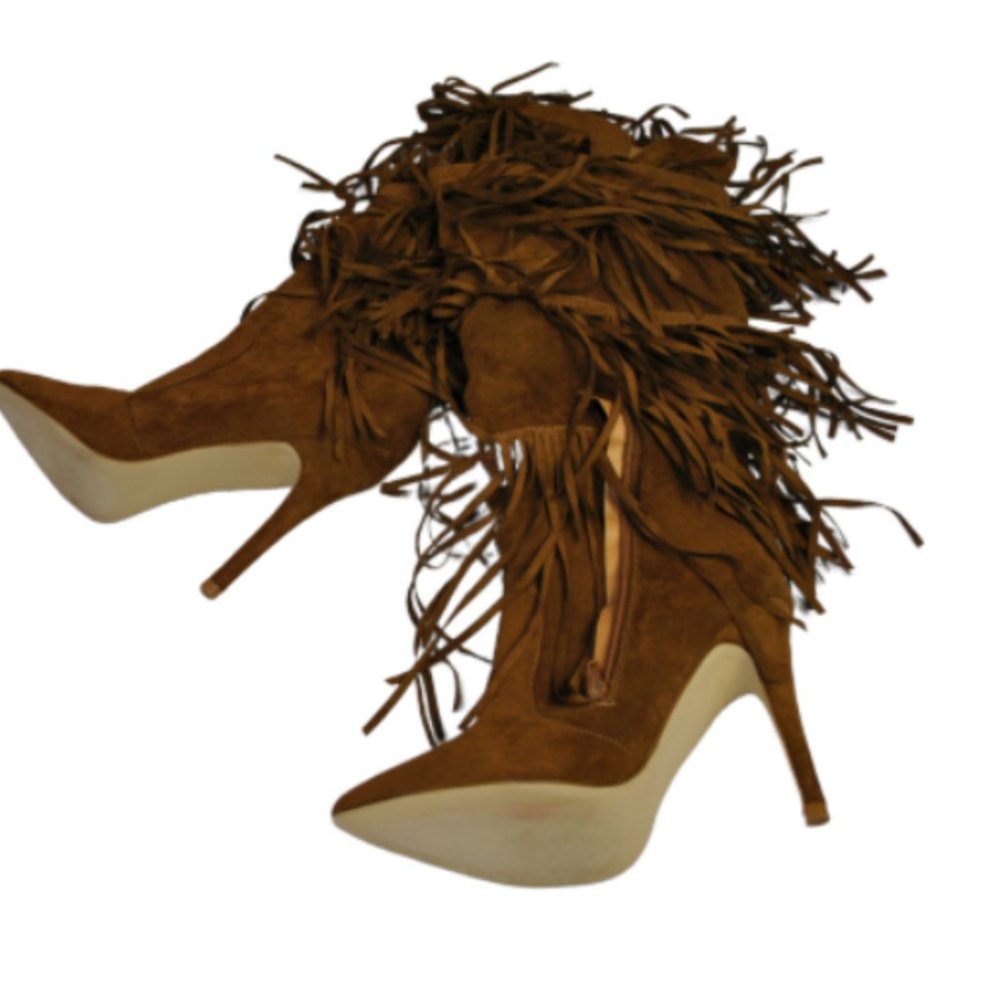 Brown Suede Fringe Stiletto Boots